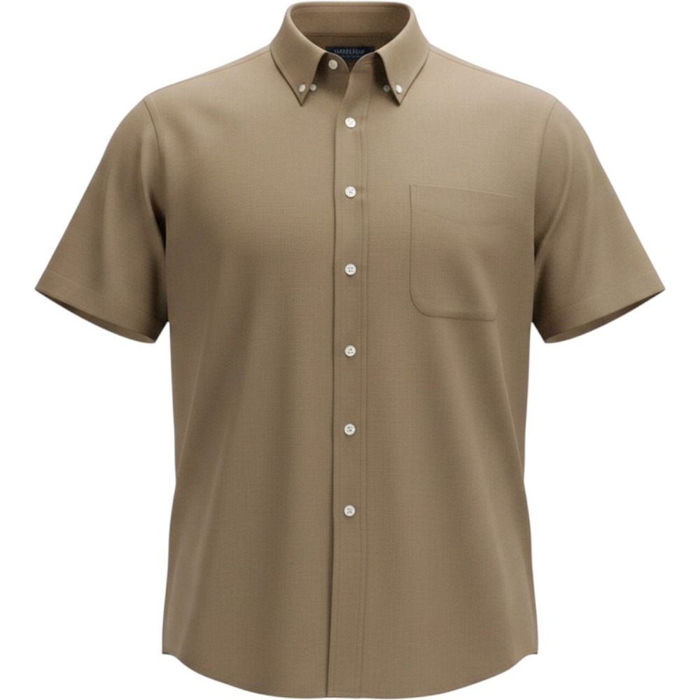 Enro Mens Short Sleeve Button Down Shirt Tan Khaki Tall 18.5 35-36 Cotton Blend